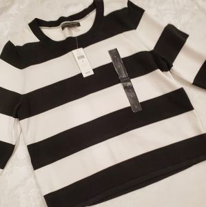 3/4 sleeve striped crop sweater